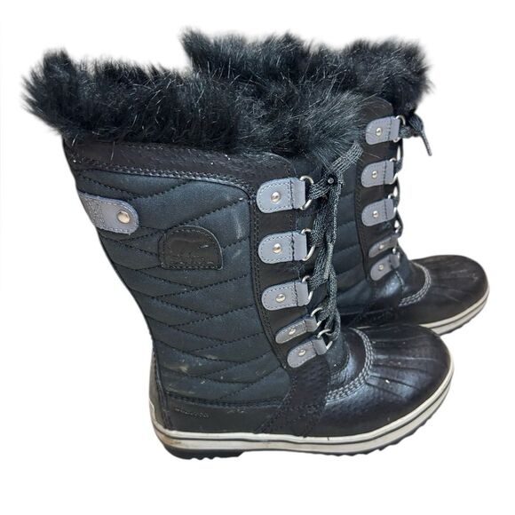 Sorel Tofino II Waterproof Black Snow Boots Faux Fur Big Girls 3 - Picture 5 of 8